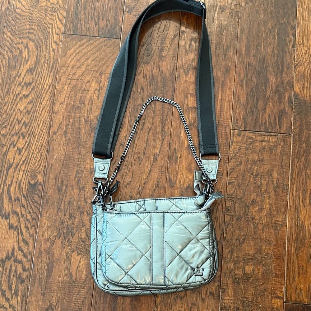 Oliver Thomas Silver Quilted Crossbody Bag